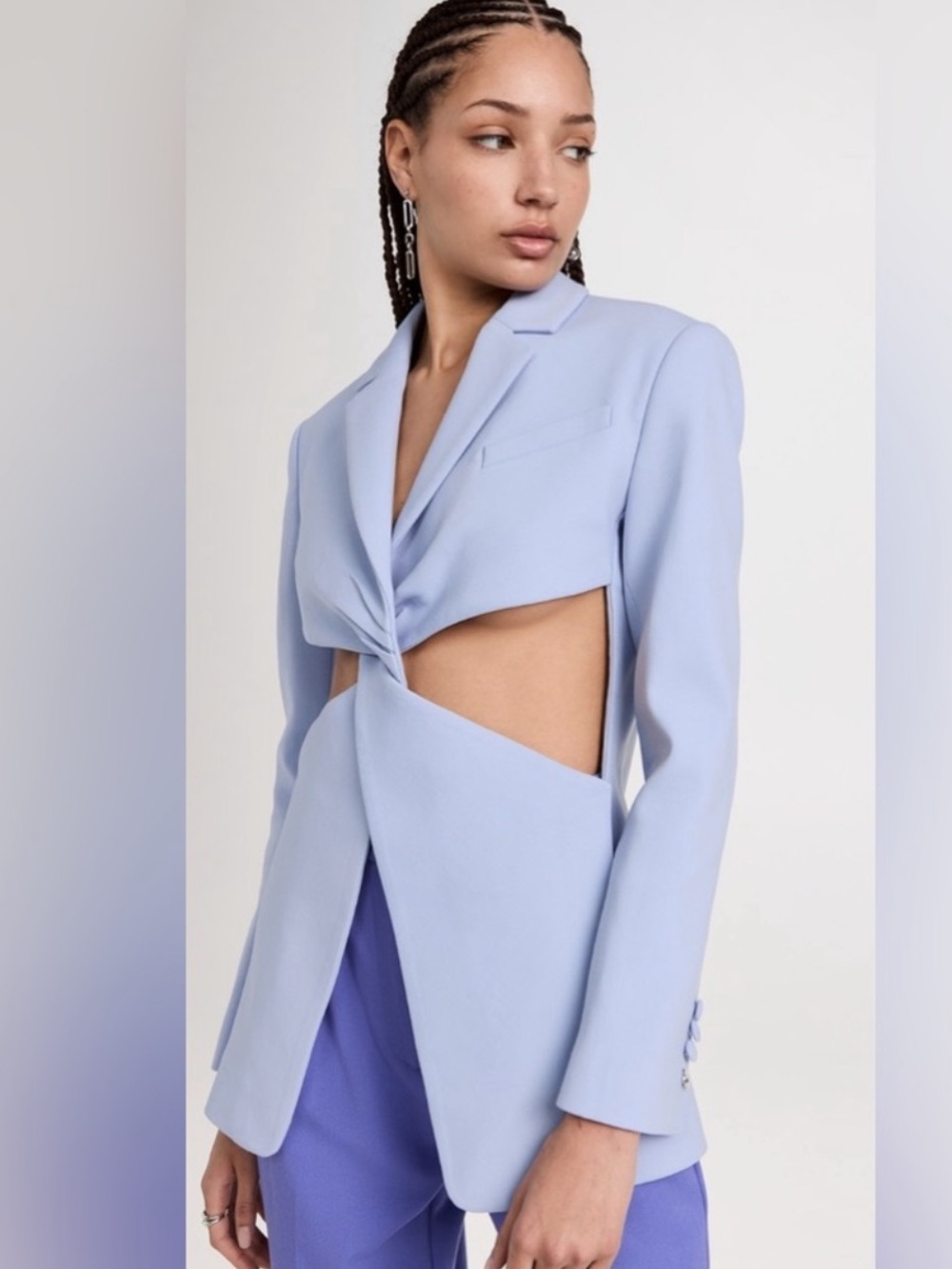 $1,150 MRSP | Coperni | Twisted Cut Out Tailored Jacket | Pale Lavender | US 10 - Picture 3 of 16